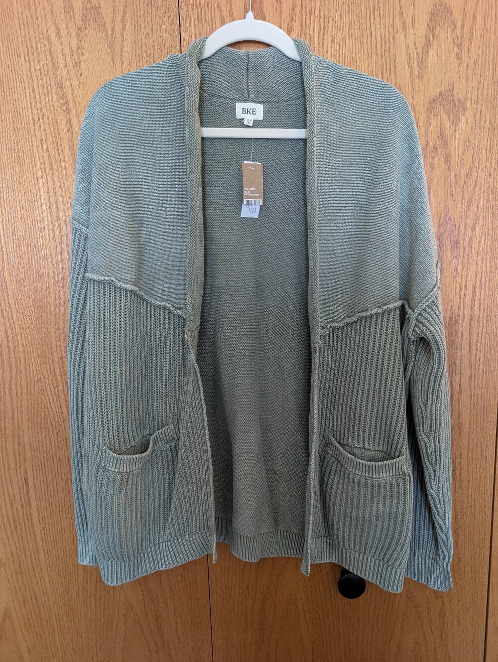 NWT BKE Washed Sage Knit Open-Front Pocket Cardigan